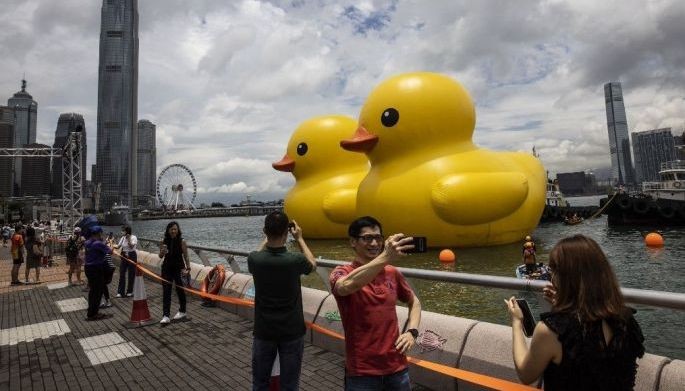 A decade on, giant duck brings a friend home to roost in Hong Kong