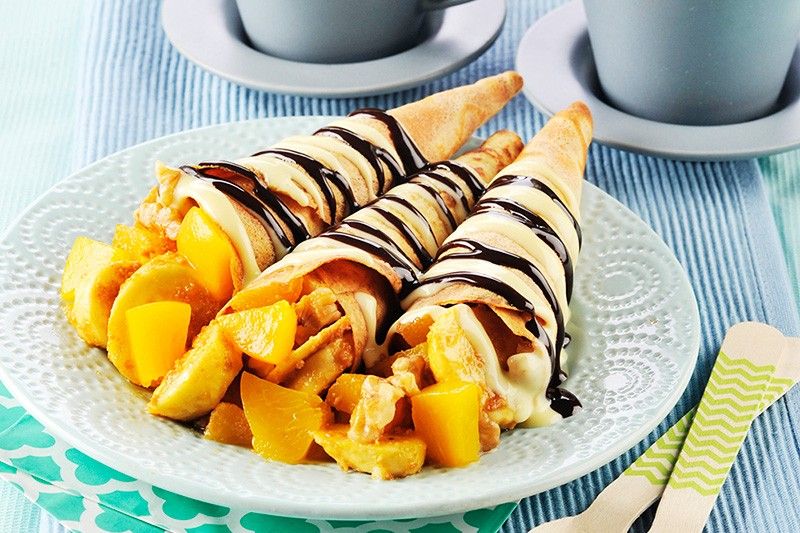 Recipe: Crispy Banana-Peach Crepe Cone
