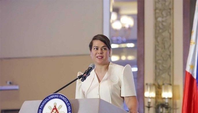 Vice President Sara Duterte-Carpio gives the keynote address during the &quot;Tribute to soldiers&quot; awards ceremony at The Manila Hotel, Rizal Park, Ermita in Manila on Aug. 28, 2023.