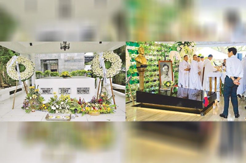 Marcos sends wreaths to tombs of Ninoy, Cory, Noy