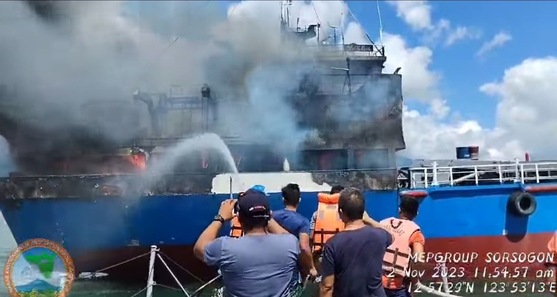 Cargo vessel catches fire off Sorsogon
