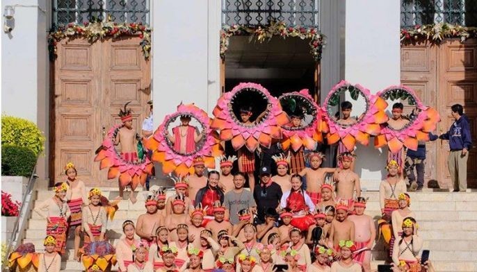 Flower festival traditional costumed people Phillipines