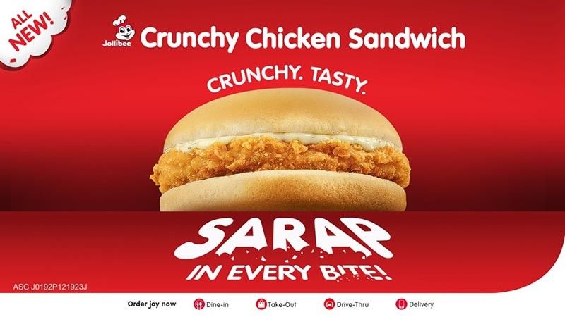 Experience sarap in every bite with Jollibeeâs all-new Crunchy Chicken Sandwich!