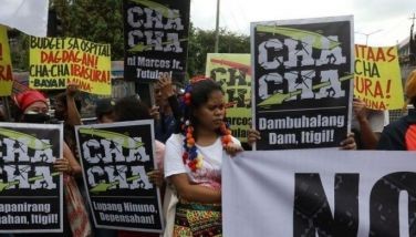 Indigenous peoples, Bangsamoro group advocates, and other sectoral organizations stage a protest rally against the people&acirc;��s initiative or Charter change (Cha-cha) in Mendiola, Manila on February 23, 2024.