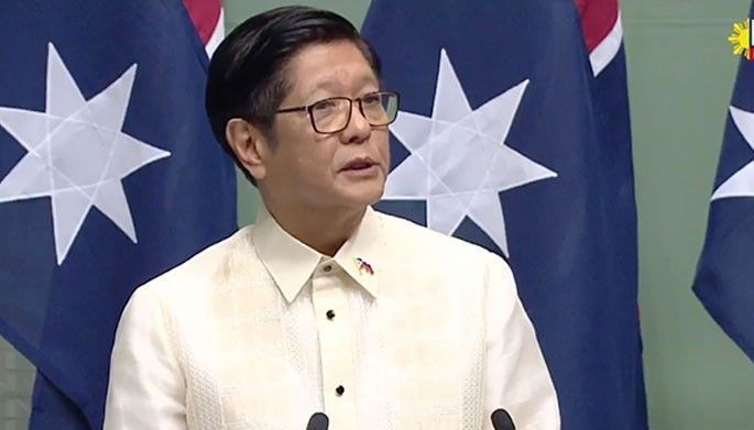 President Ferdinand &quot;Bongbong&quot; Marcos addresses the Australian Parliament at the Chamber of House of Representatives in Canberra early Thursday.