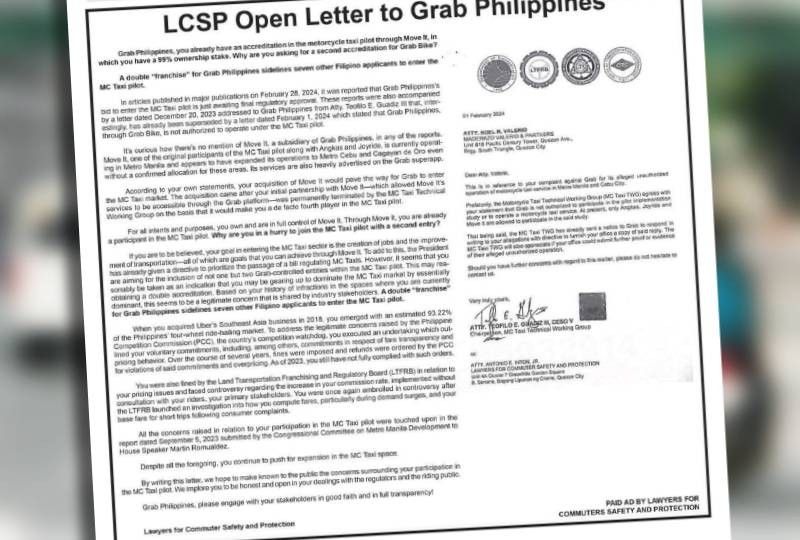 Lawyers for Commuter Safety and Protection issues open letter to Grab Philippines