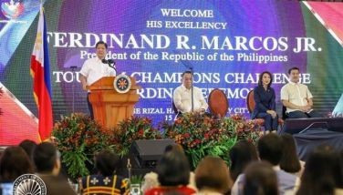 This April 15, 2024 photo shows President Ferdinand Marcos Jr. delivering a speech during the Tourism Champions Challenge awarding ceremony. 