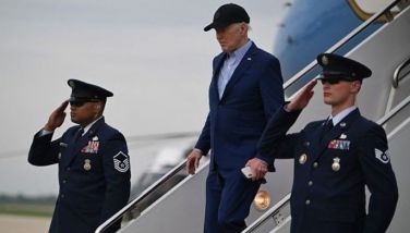 US President Joe Biden steps off Air Force One upon arrival at Joint Base Andrews in Maryland on April 17, 2024, as he returns to the White House from Pittsburgh, Pennsylvania.