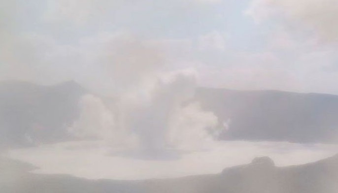 One of the two short-lived phreatic or steam-driven eruption events, observed between 8:50 a.m. and 9:12 a.m. on April 20, 2024.
