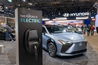  A new Lexus electric car is displayed at the New York International Auto Show on March 27, 2024 in New York City. 