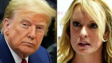 This combination of pictures created on April 12, 2024 shows former US President Donald Trump in New York City on March 25, 2024 and adult film actress Stormy Daniels on October 12, 2018 in Berlin. Donald Trump goes on trial on April 15, 2024 for allegedly covering up hush money payments to hide affairs ahead of the 2016 presidential election which propelled him into the White House.