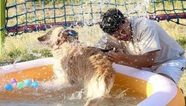 Fur-parents dress their doggies with hats and sunglasses while cooling off in inflatable pools at the paw park of a mall in Taytay, Rizal on April 21, 2024.