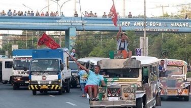 Jeepney drivers and operators of the transport group Manibela rally at the House of Representatives in Quezon City on May 6, 2024 as part of their strike against the public utility vehicle modernization program of the government.