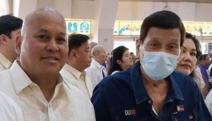 Former president Rodrigo Duterte and former Philippine National Police chief Ronald dela Rosa attend the funeral mass of Archbishop Emeritus Fernando Capalla at San Pedro Cathedral in Davao City on Jan. 15, 2024.