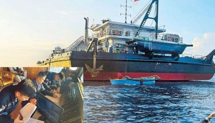 The Philippine Coast Guard has detained the MT Hyperline 988 following a report that the foreign vessel was hoisting the Philippine flag in waters off San Felipe, Zambales last May 15. A PCG inspection team (inset) said the seven Chinese crew men, including the ship master, failed to present original and printed versions of relevant documents, a crew list, passports and seaman&acirc;��s books. 