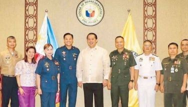 Rep. Mikee Romero of 1-Pacman party-list and other military reservists pay a courtesy call on Speaker Martin Romualdez last week. With them are former Agusan del Norte congresswoman Charito Plaza, a PAF reservist; Maj. Gen. Joel Alejandro Nanac, AFP deputy chief for reservist and reservist affairs, and Brig. Gen. Vicente Ronatay.