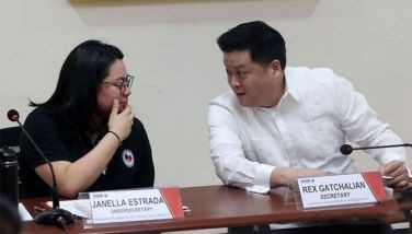 Department of Social Welfare and Development Secretary Rex Gatchalian and National Authority for Child Care executive director Janella Estrada hold a press conference at the DSWD office in Quezon City yesterday regarding the illegal sale of an eight-day-old baby, leading to the apprehension of two suspects, including the baby&acirc;��s mother.