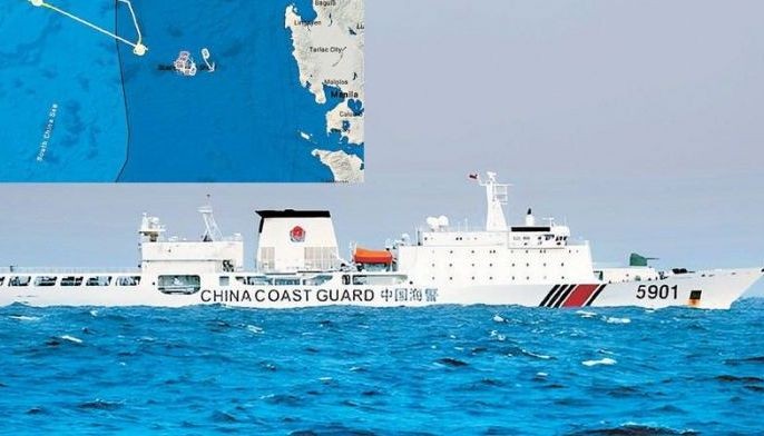 Photo shows the 165-meter China Coast Guard ship 5901, known as &acirc;��the Monster&acirc;�� for its size, which joined CCG ship 5203 during a brief intrusive patrol into the Philippines&acirc;�� exclusive economic zone west of Panatag Shoal early yesterday. The location and movement of the vessels are shown in an image posted on X by SeaLight director Ray Powell.