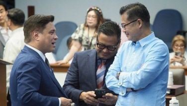 A photo of Sens. Juan Miguel Zubiri, JV Ejercito and Sherwin Gatchalian during the last day of the second regular session of the Senate on May 23, 2024.