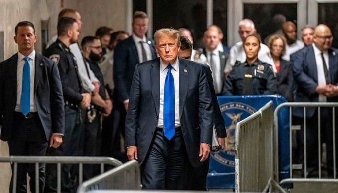 Former US President and Republican presidential candidate Donald Trump walks to speak to the press after he was convicted in his criminal trial at Manhattan Criminal Court in New York City, on May 30, 2024. A panel of 12 New Yorkers were unanimous in their determination that Donald Trump is guilty as charged -- but for the impact on his election prospects, the jury is still out. The Republican billionaire was convicted of all 34 charges in New York on May 30, 2024, and now finds himself bidding for a second presidential term unsure if he'll be spending 2025 in the Oval Office, on probation or in jail.