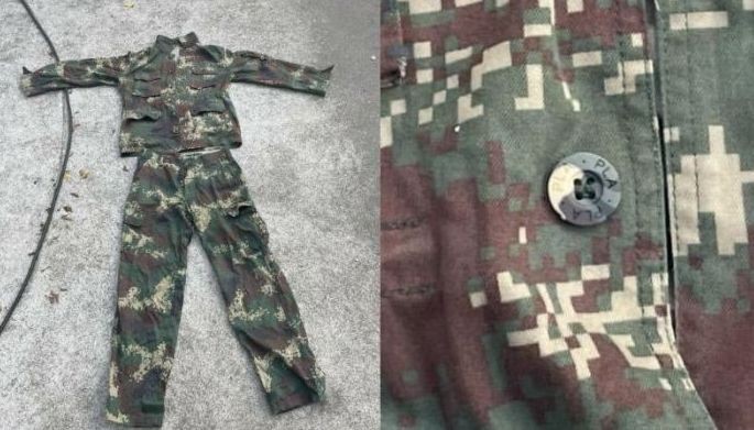 This photo shows some of the Chinese military uniforms discovered in a recent raid at a POGO hub in Porac, Pampanga.