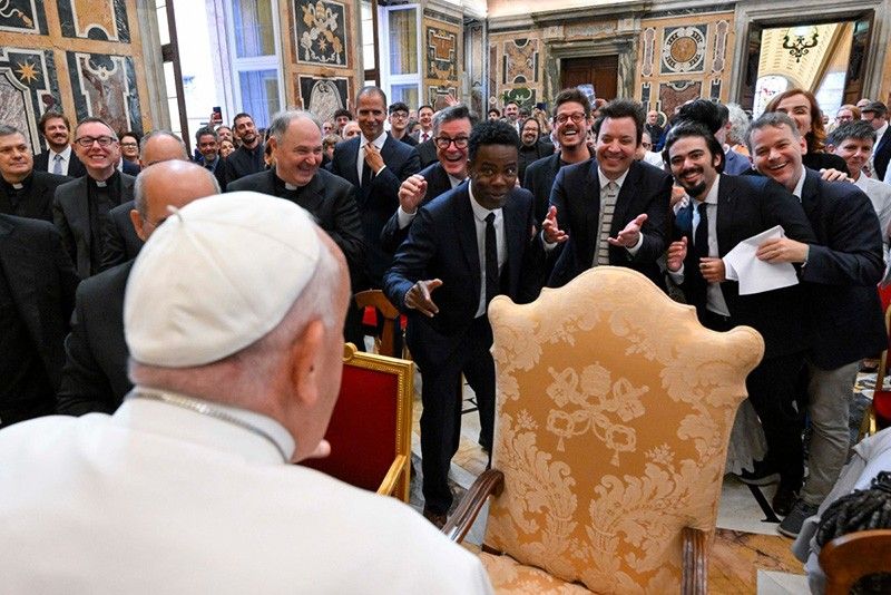 Playful Pope Francis jokes with world's comedians ahead of G7