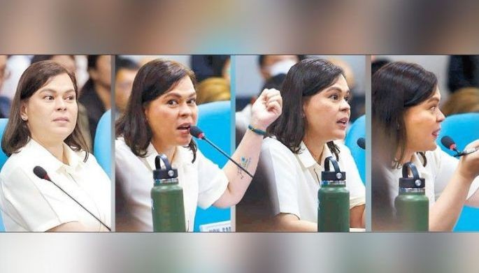 Combo photos show Vice President Sara Duterte gesturing while answering questions from the House appropriations panel during the deliberations on the proposed 2025 budget for the Office of the Vice President yesterday.