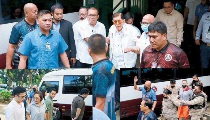 Former Senate president and now chief presidential legal counsel Juan Ponce Enrile (top), his former Senate chief of staff Jessica &acirc;��Gigi&acirc;�� Reyes (inset) and so-called &acirc;��pork barrel scam queen&acirc;�� Janet Napoles attend the promulgation of their plunder case at the Sandiganbayan in Quezon City yesterday.