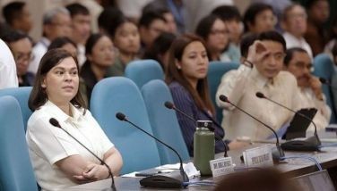 Vice President Sara Duterte answers some queries from the members of the Committee on Appropriations during the deliberations on the proposed 2025 budget for the Office of the Vice President at the House of Representatives in Quezon City on Aug. 27, 2024. 