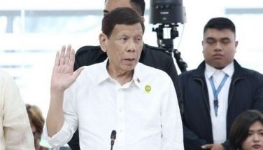 Former President Rodrigo Duterte takes oath at the House Quad Committee's eleventh hearing into his war on drugs campaign on Nov. 13, 2024.