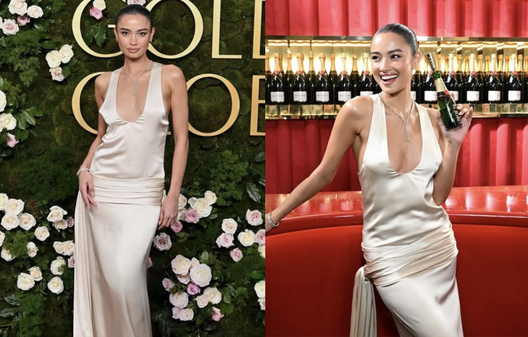 Filipina model Kelsey Merritt wears Cong Tri at Golden Globes debut