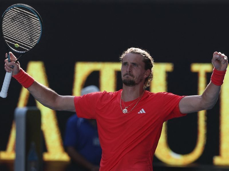 Germany's Alexander Zverev celebrates victory against the USA's Tommy Paul during their men's singles quarterfinal match on Day 10 of the Australian Open tennis tournament in Melbourne on January 21, 2025.