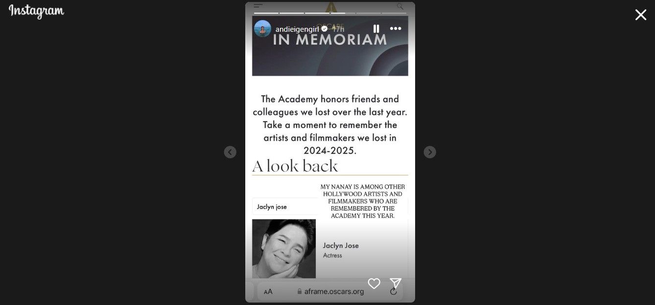 Filipina actress Jaclyn Jose part of Oscars' 'In Memoriam' 2025