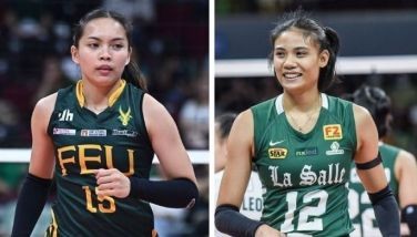 FEU's Gerzel Petallo (left) and La Salle's Angel Canino (right) 