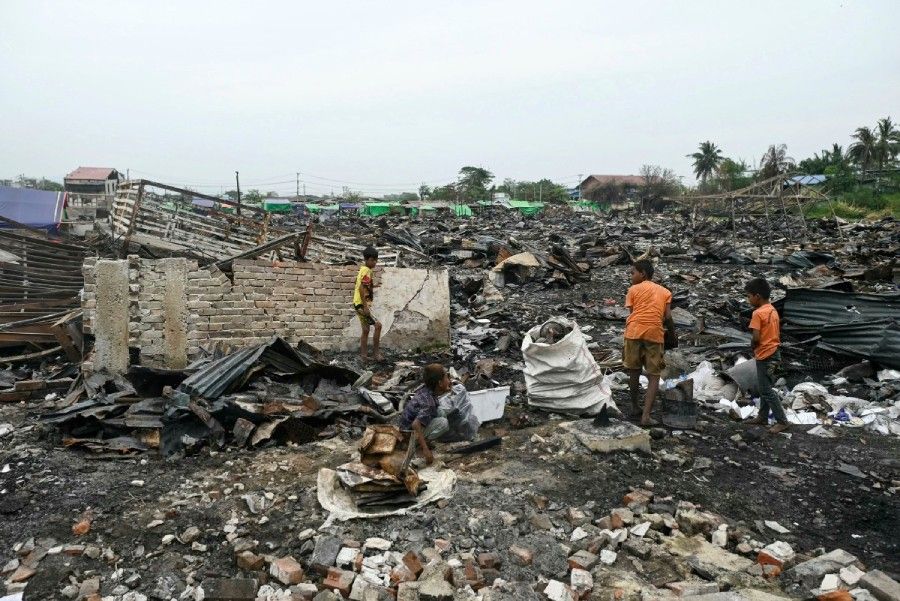 Myanmar quake victims mark new year camped in ruins