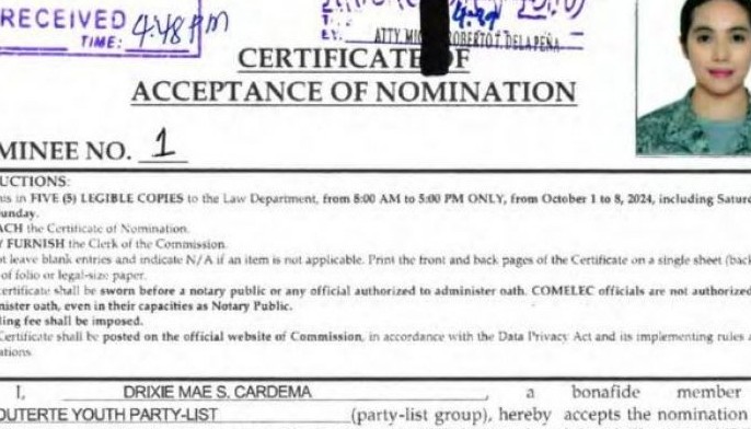 Drixie 'Cardema'? Duterte Youth asked to explain nominee's use of different surname