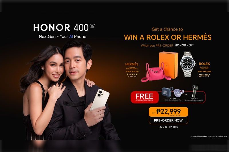 Your AI phone Honor 400 5G now available for only P22,999 with over P1M worth of raffle prizes!