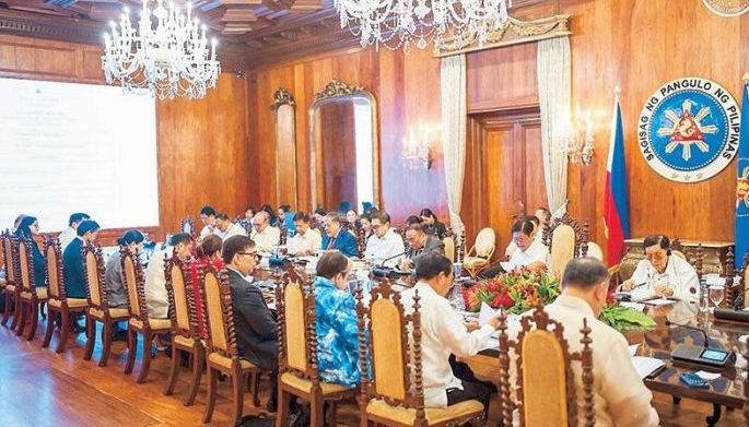 President Marcos presides over a Cabinet meeting at Malaca&Atilde;&plusmn;ang yesterday, approving the proposed P6.793 trillion national budget for 2026.