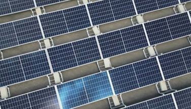 Aerial view of solar panels in array