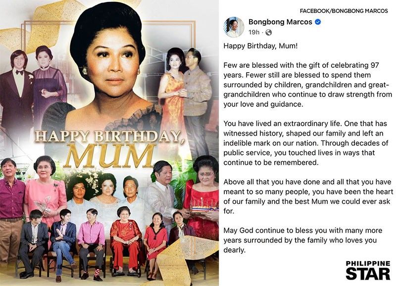 Marcos on Imelda’s 97th: Best mom with extraordinary life