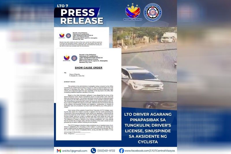 LTO agent sacked for running over cyclist