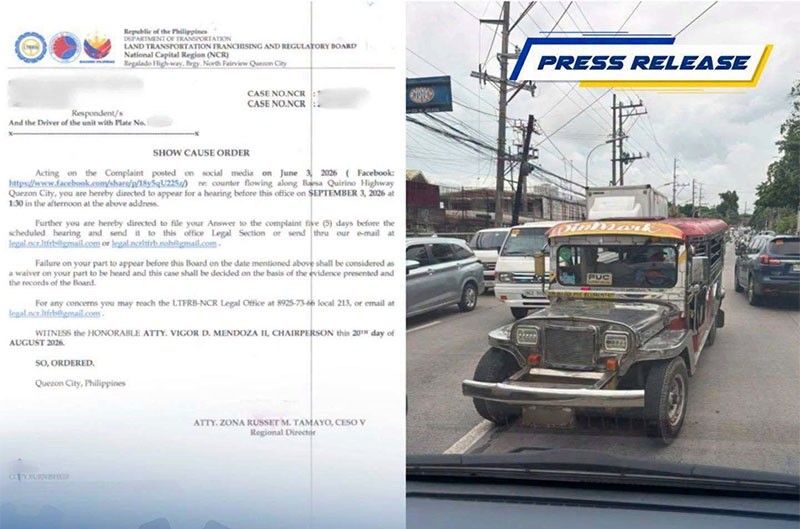 LTFRB summons counterflowing PUJ driver