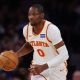 Jonathan Kuminga of the Atlanta Hawks in action during Game 5 of the Eastern Conference First Round NBA Playoffs against the New York Knicks at the Madison Square Garden on April 28, 2026 in New York City. The Knicks won, 126-97.