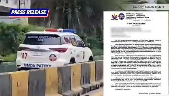 LTO flags MMDA vehicle over EDSA busway use