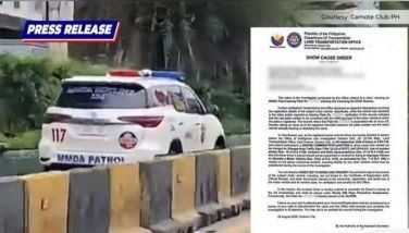 Aside from the violation, Lacanilao said the patrol car was using a red plate that was registered to an MMDA truck.