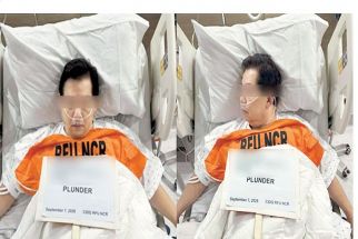 Combo photo released by the Philippine National Police yesterday shows the mugshot of former speaker Martin Romualdez taken at the Cardinal Santos Medical Center. Romualdez was arrested Monday and underwent booking procedures at the hospital