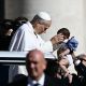 Pope Leo XIV blesses a toddler as he arrives to lead the weekly general audience at The Vatican on September 16, 2026. 