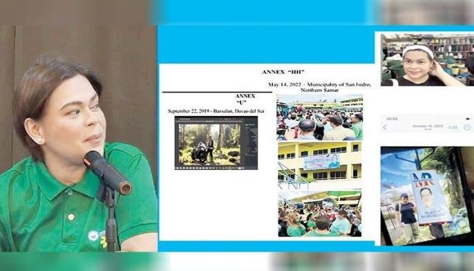 Vice President Sara Duterte streams a press conference from Davao City on October 6, 2026, presenting time-stamped photos of her activities to dispute claims by dismissed policeman Rodulfo Gracioso Jr. about her whereabouts in 2019.