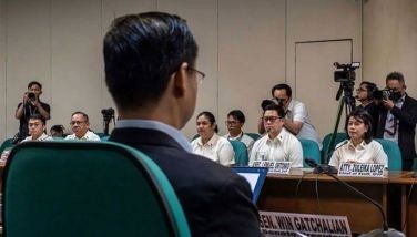 Senate President Sherwin Gatchalian looks on as Zuleika Lopez, chief of staff of the Office of the Vice President, delivers her remarks during the Senate hearing on the OVP’s proposed 2027 budget on October 20, 2026.